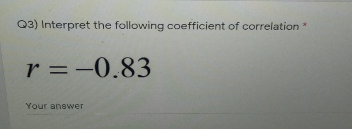 Q3 Interpret The Following Coefficient Of Correlation R 0 83 Your Answer 1