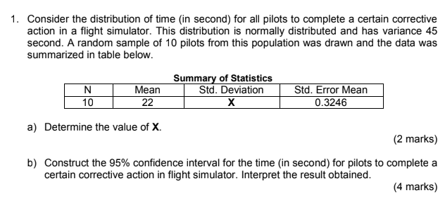 1 Consider The Distribution Of Time In Second For All Pilots To Complete A Certain Corrective Action In A Flight Simu 1