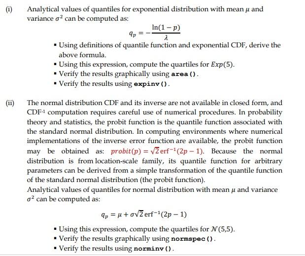 I Analytical Values Of Quantiles For Exponential Distribution With Mean U And Variance O2 Can Be Computed As In 1 P 1