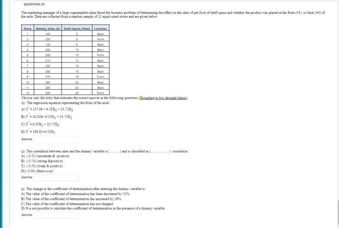 Question 23 The Marketing Manager Of T Tage Supermarket Chain Faced The Business Problem Of Determining The Effect On Th 1
