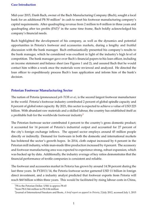 Case Introduction Mid Year 2015 Danh Bach Owner Of The Bach Manufacturing Company Bach Sought A Local Bank For An A 1