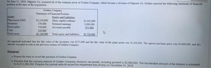 On June 31 2019 Majestic Co Acquired All Of The Common Stock Of Golden Company Which Became A Division Of Majestic Co 1