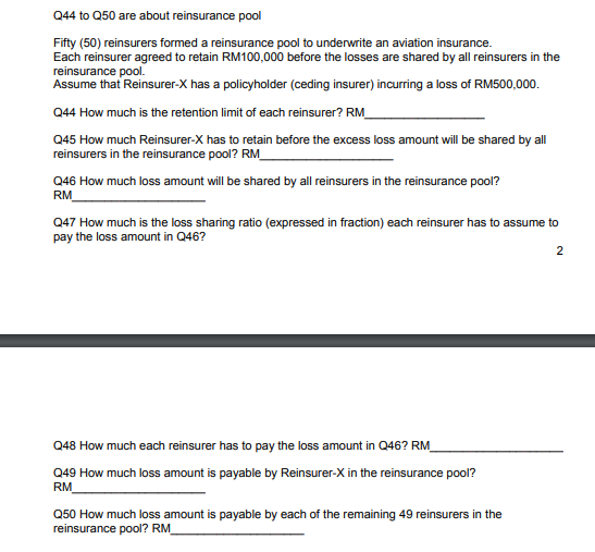 Q44 To 250 Are About Reinsurance Pool Fifty 50 Reinsurers Formed A Reinsurance Pool To Underwrite An Aviation Insuranc 1