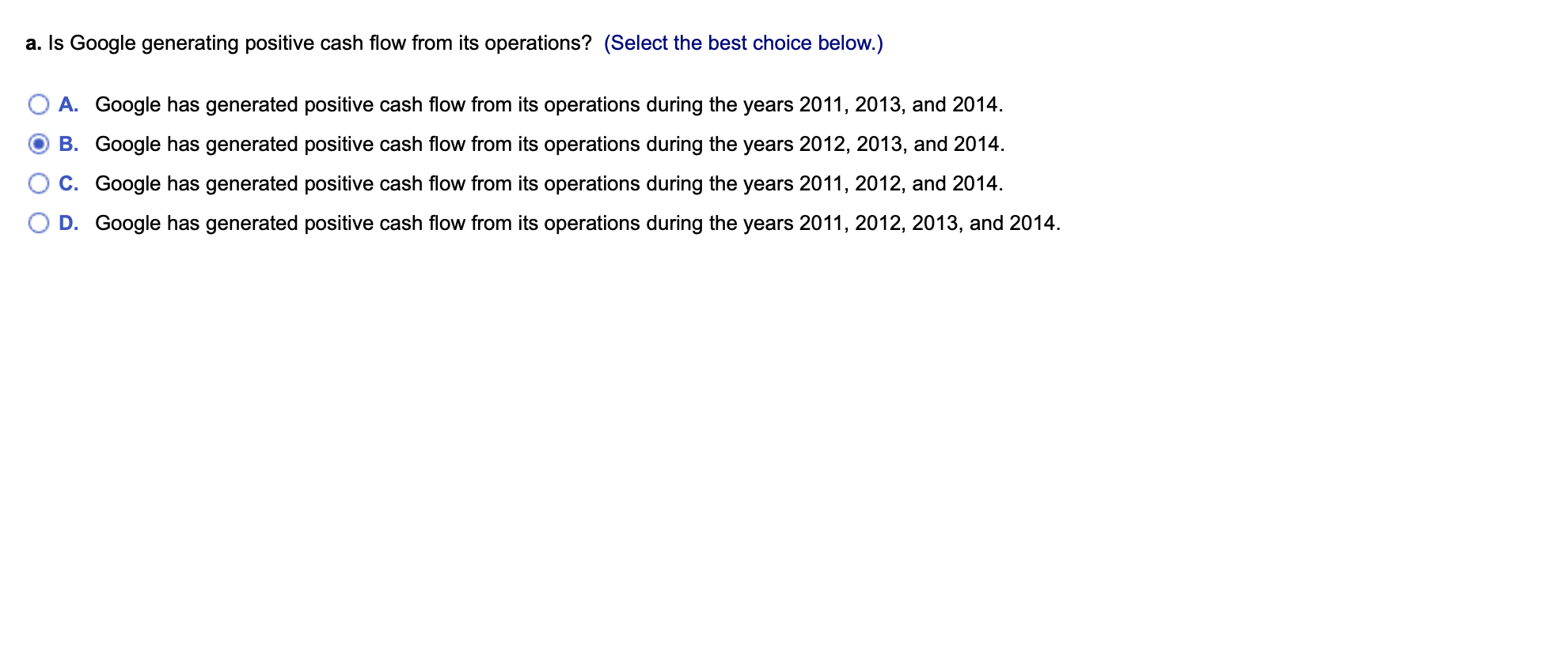 A Is Google Generating Positive Cash Flow From Its Operations Select The Best Choice Below A Google Has Generated 1