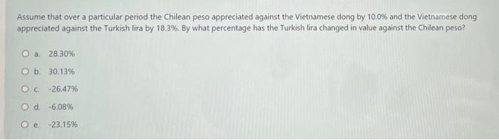 A Assume That Over A Particular Period The Chilean Peso Appreciated Against The Vietnamese Dong By 10 0 And The Vietnam 1