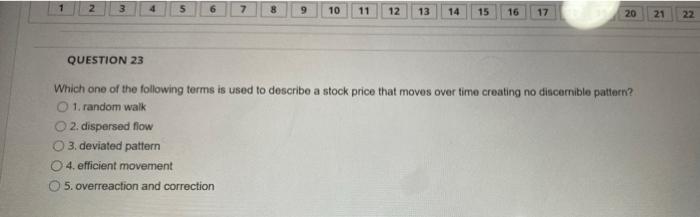 8 9 10 11 12 13 14 15 16 17 20 21 22 Question 23 Which One Of The Following Terms Is Used To Describe A Stock Price That 1