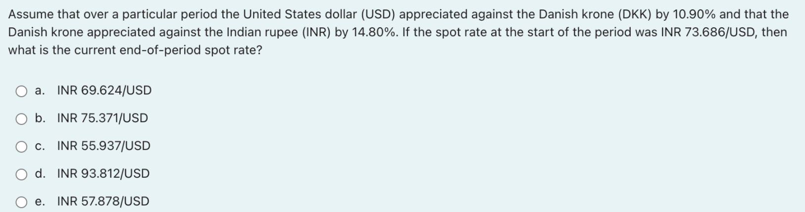 Assume That Over A Particular Period The United States Dollar Usd Appreciated Against The Danish Krone Dkk By 10 90 1