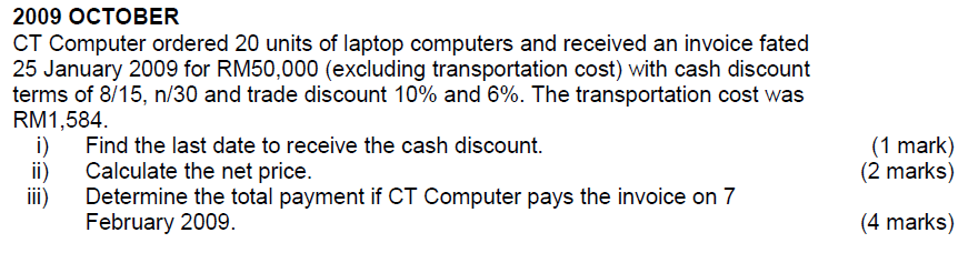 2009 October Ct Computer Ordered 20 Units Of Laptop Computers And Received An Invoice Fated 25 January 2009 For Rm50 000 1