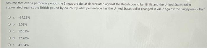 Assume That Over A Particular Period The Singapore Dollar Depreciated Against The British Pound By 18 1 And The United 1