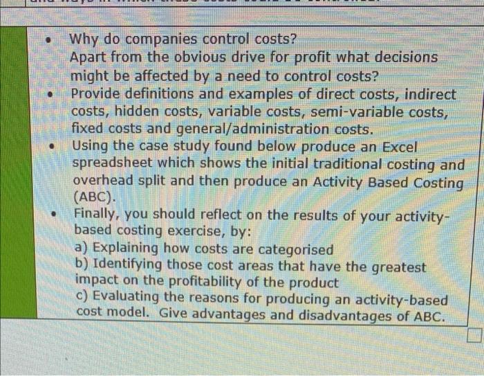 Why Do Companies Control Costs Apart From The Obvious Drive For Profit What Decisions Might Be Affected By A Need To 1