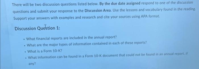 There Will Be Two Discussion Questions Listed Below By The Due Date Assigned Respond To One Of The Discussion Questions 1