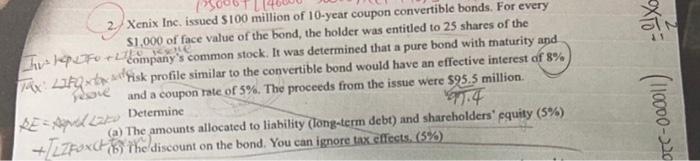 2 Xenix Inc Issued 100 Million Of 10 Year Coupon Convertible Bonds For Every 1 000 Of Face Value Of The Bond The H 1