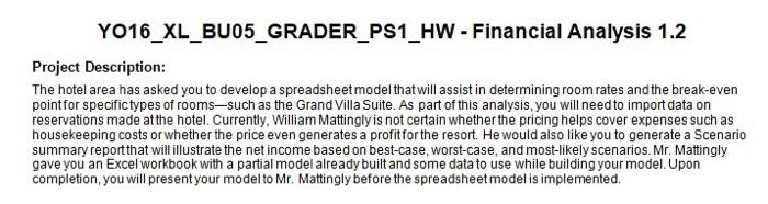 Yo16 Xl Bu05 Grader Ps1 Hw Financial Analysis 1 2 Project Description The Hotel Area Has Asked You To Develop A Sprea 1