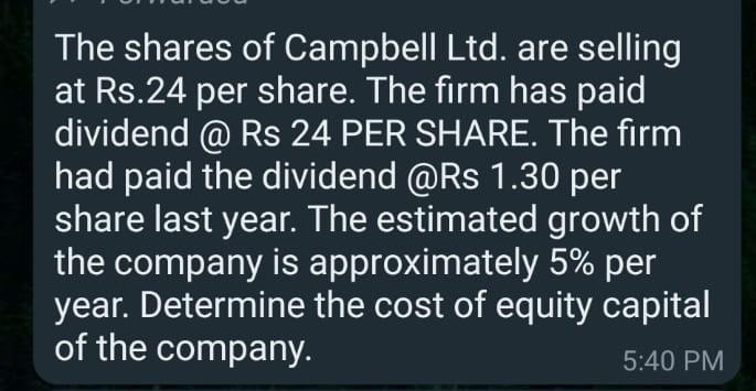The Shares Of Campbell Ltd Are Selling At Rs 24 Per Share The Firm Has Paid Dividend Rs 24 Per Share The Firm Had P 1