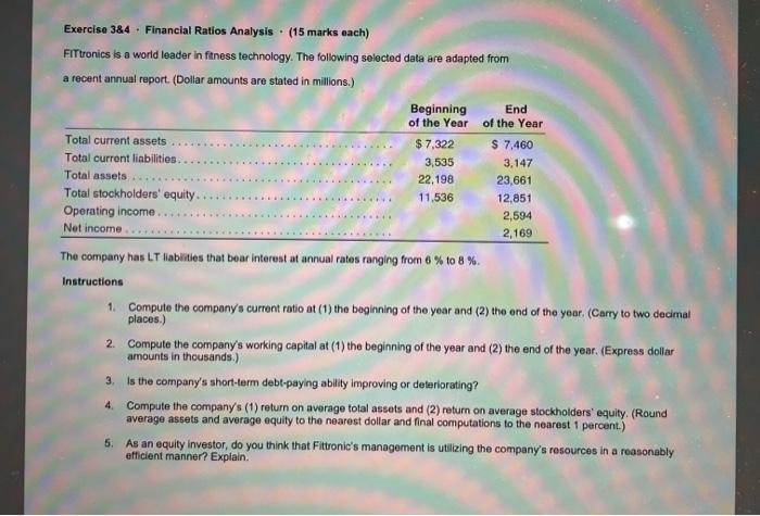Exercise 384 Financial Ratios Analysis 15 Marks Each Filtronics Is A World Leader In Fitness Technology The Follo 1