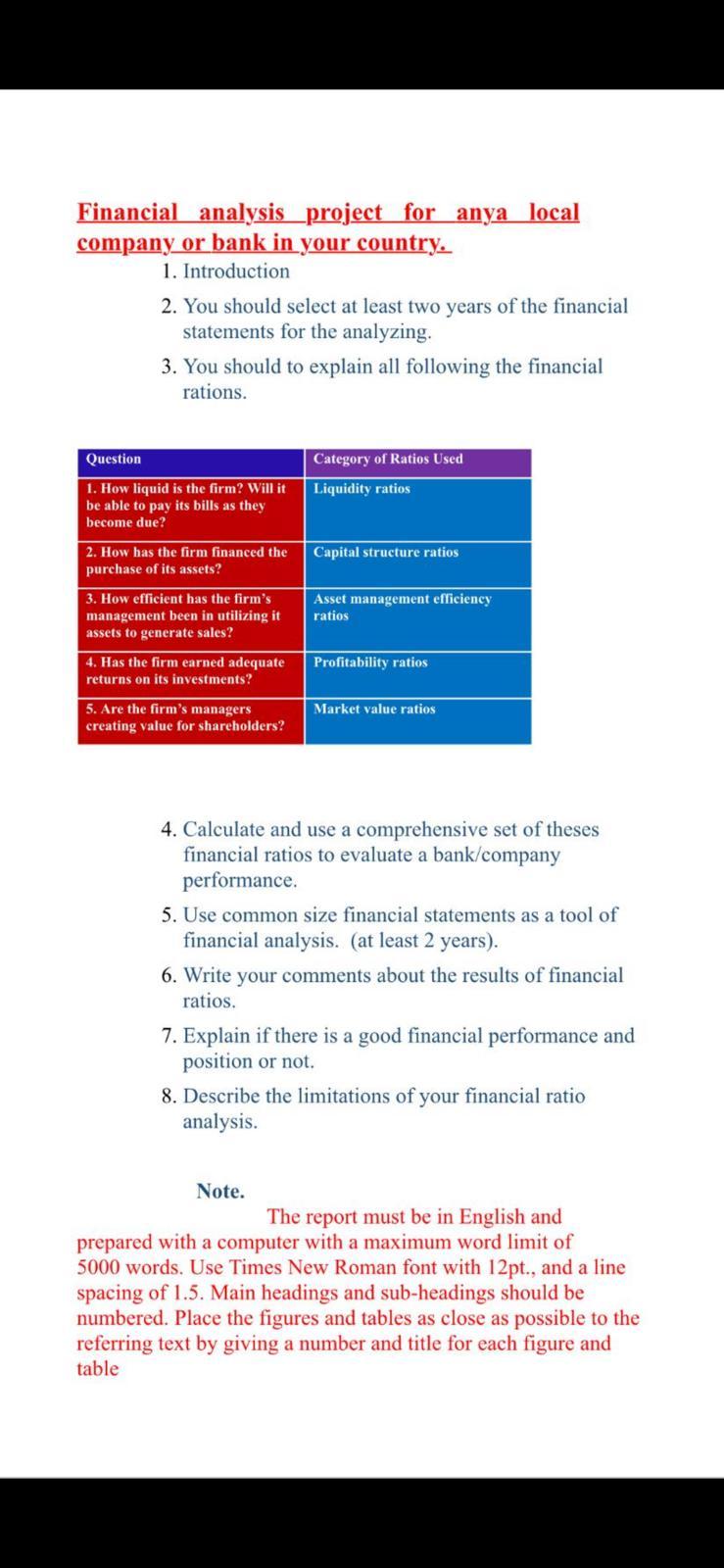 Financial Analysis Project For Anya Local Company Or Bank In Your Country 1 Introduction 2 You Should Select At Least 1