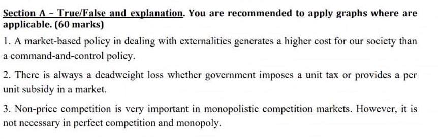 Section A True False And Explanation You Are Recommended To Apply Graphs Where Are Applicable 60 Marks 1 A Mark 1