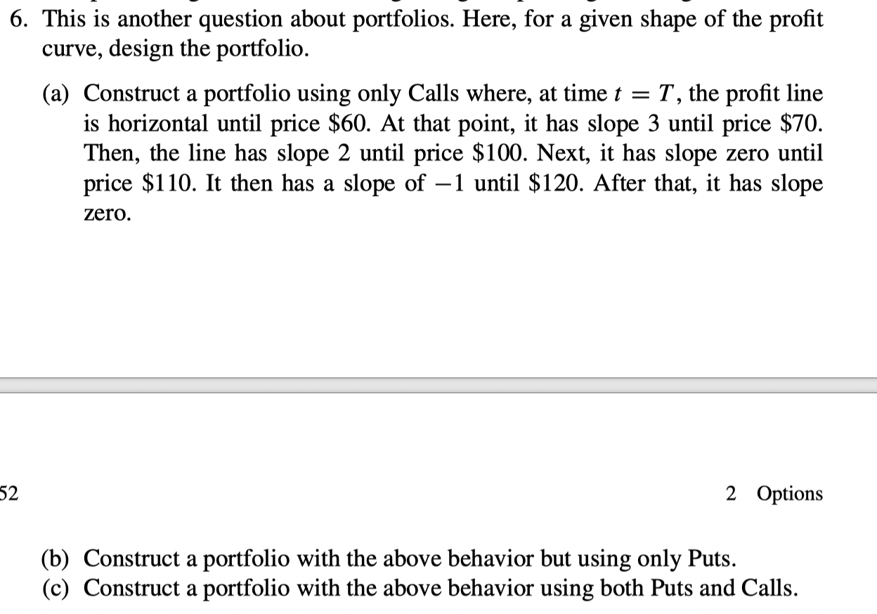 6 This Is Another Question About Portfolios Here For A Given Shape Of The Profit Curve Design The Portfolio A C 1