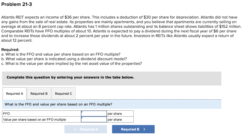 Problem 21 3 Atlantis Reit Expects An Income Of 36 Per Share This Includes A Deduction Of 30 Per Share For Depreciati 1