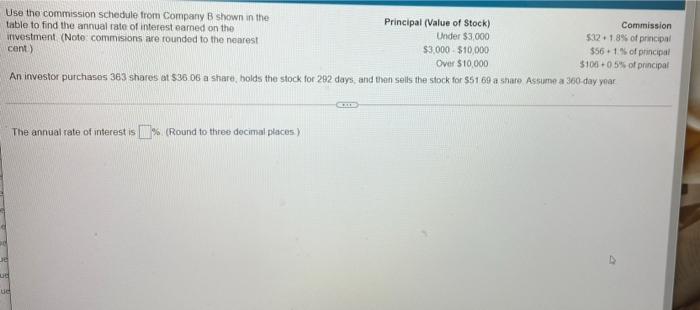 Use The Commission Schedule From Company B Shown In The Principal Value Of Stock Commission Table To Find The Annual R 3