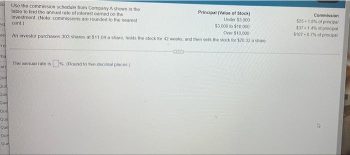 Use The Commission Schedule From Company B Shown In The Principal Value Of Stock Commission Table To Find The Annual R 5