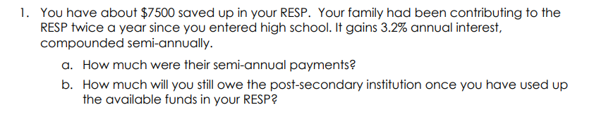 1 You Have About 7500 Saved Up In Your Resp Your Family Had Been Contributing To The Resp Twice A Year Since You Ente 1