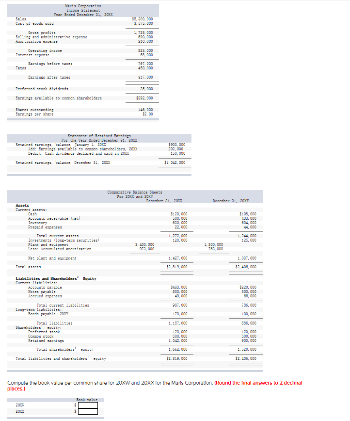 35 300 000 2 575 000 Maris Corporation Incone Statement Year Ended December 31 20xx Sales Cost Of Goods Sold Gross Prof 1
