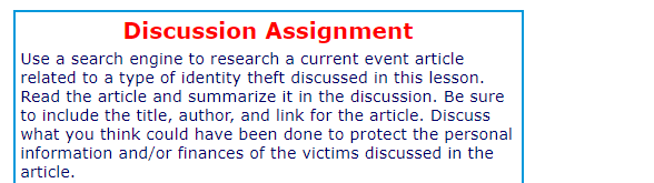 Discussion Assignment Use A Search Engine To Research A Current Event Article Related To A Type Of Identity Theft Discus 1