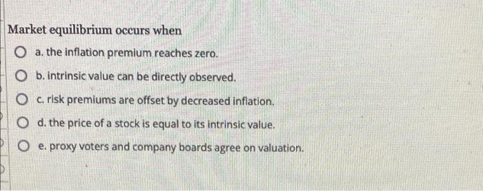 Market Equilibrium Occurs When O A The Inflation Premium Reaches Zero O B Intrinsic Value Can Be Directly Observed O 1