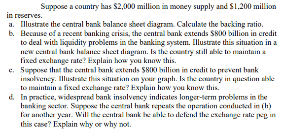 Suppose A Country Has 2 000 Million In Money Supply And 1 200 Million In Reserves A Illustrate The Central Bank Balan 1