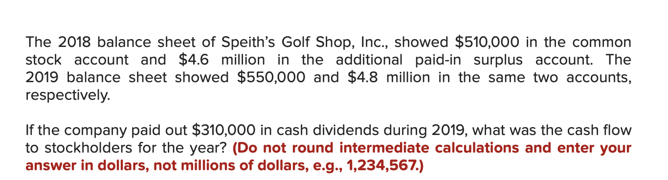 The 2018 Balance Sheet Of Speith S Golf Shop Inc Showed 510 000 In The Common Stock Account And 4 6 Million In The 1