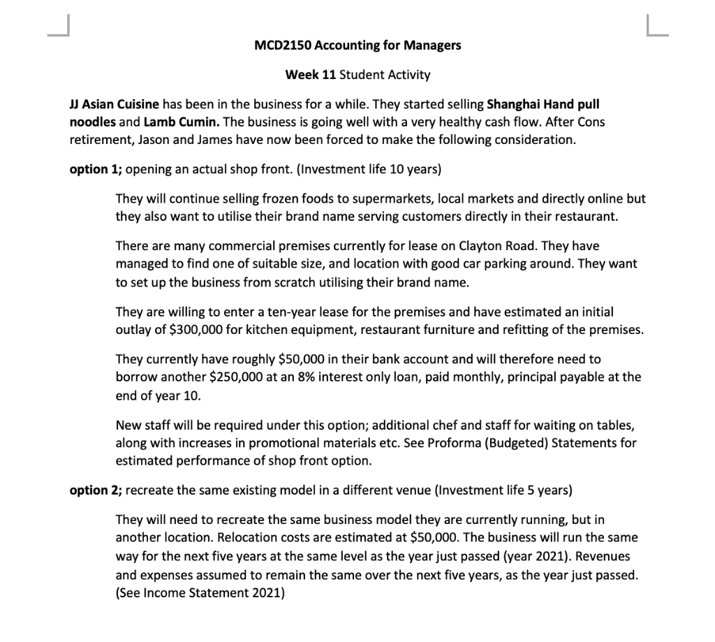 L Mcd2150 Accounting For Managers Week 11 Student Activity Jj Asian Cuisine Has Been In The Business For A While They S 1