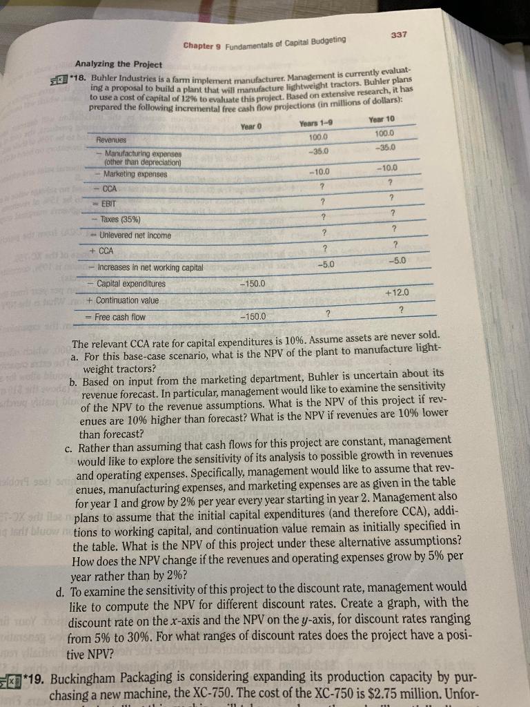 Please Calculate The Cca First And Answer The Question A B C D Beside That You Should Do For Each Year From Year 1 To Ye 1