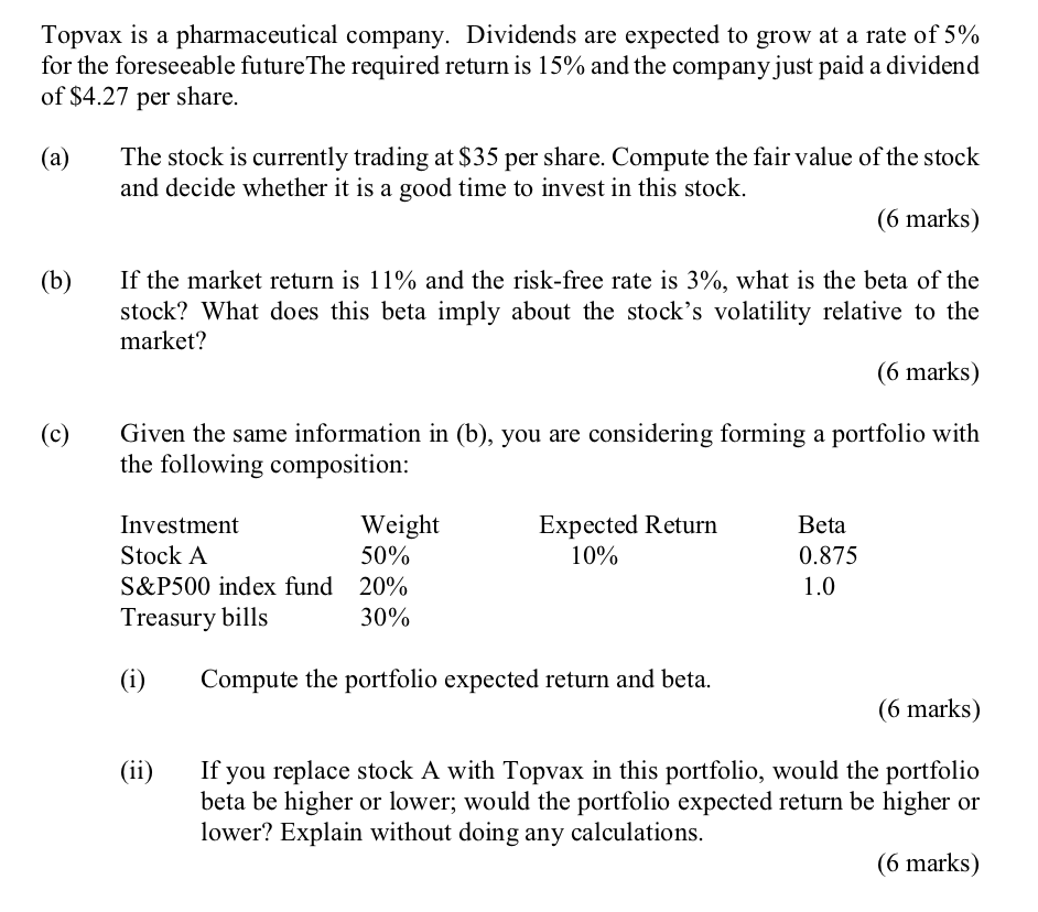 Topvax Is A Pharmaceutical Company Dividends Are Expected To Grow At A Rate Of 5 For The Foreseeable Future The Requir 1