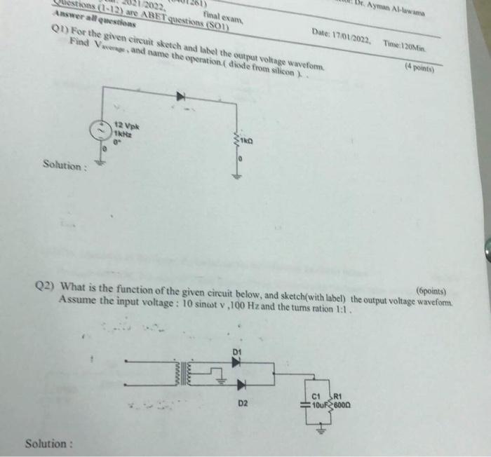 De Ayman Awam 2022 Mal Exam Date 17042022 Lestions 2012 Are Abet Questions S01 Answer All Questions 01 For The Gi 1