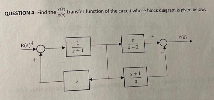 Y S Question 4 Find The Transfer Function Of The Circuit Whose Block Diagram Is Given Below R S Y S S R S 1 S 1 1