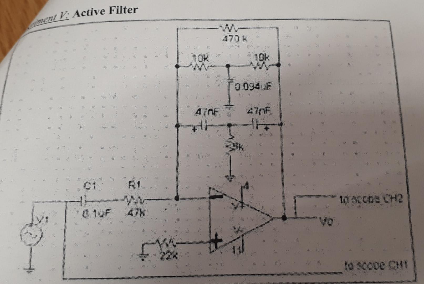 Iment V Active Filter Tok Ma 0 0940 47nf C1 R1 10 Scope Ch2 O 1uf To Scode Ch1 Materials Required 1 741cp Op Amp 2 1