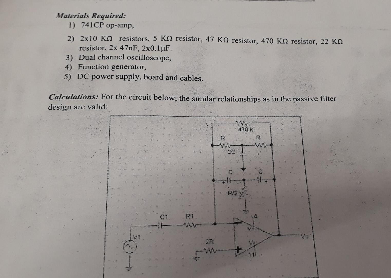 Iment V Active Filter Tok Ma 0 0940 47nf C1 R1 10 Scope Ch2 O 1uf To Scode Ch1 Materials Required 1 741cp Op Amp 2 2