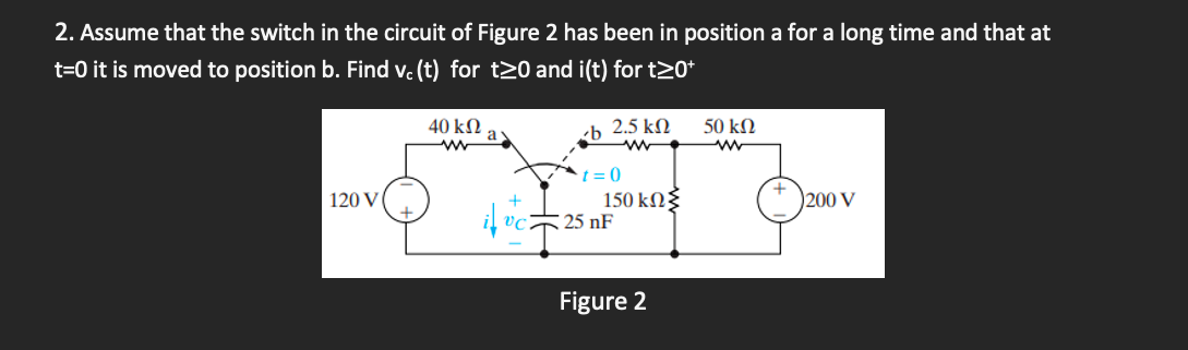2 Assume That The Switch In The Circuit Of Figure 2 Has Been In Position A For A Long Time And That At T 0 It Is Moved 1