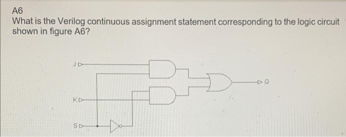 A6 What Is The Verilog Continuous Assignment Statement Corresponding To The Logic Circuit Shown In Figure A6 Jd Kd Sd 1