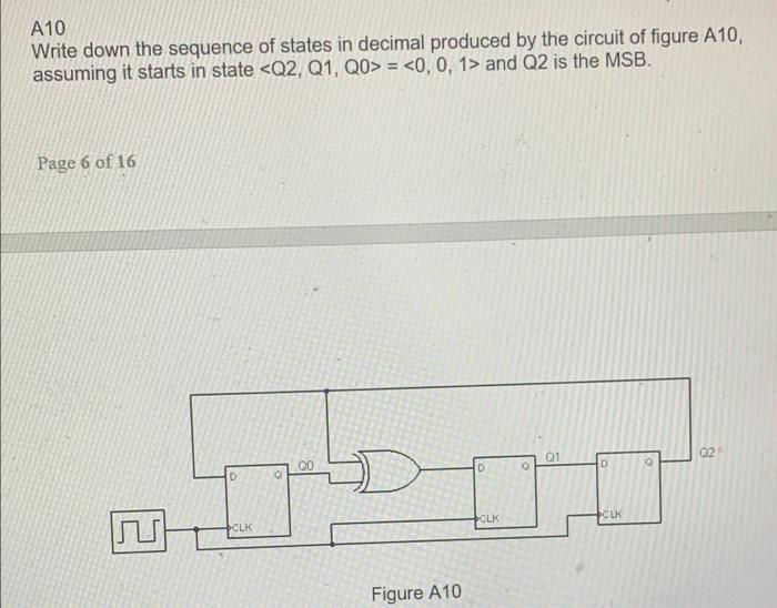 A10 Write Down The Sequence Of States In Decimal Produced By The Circuit Of Figure A10 Assuming It Starts In State Q2 1