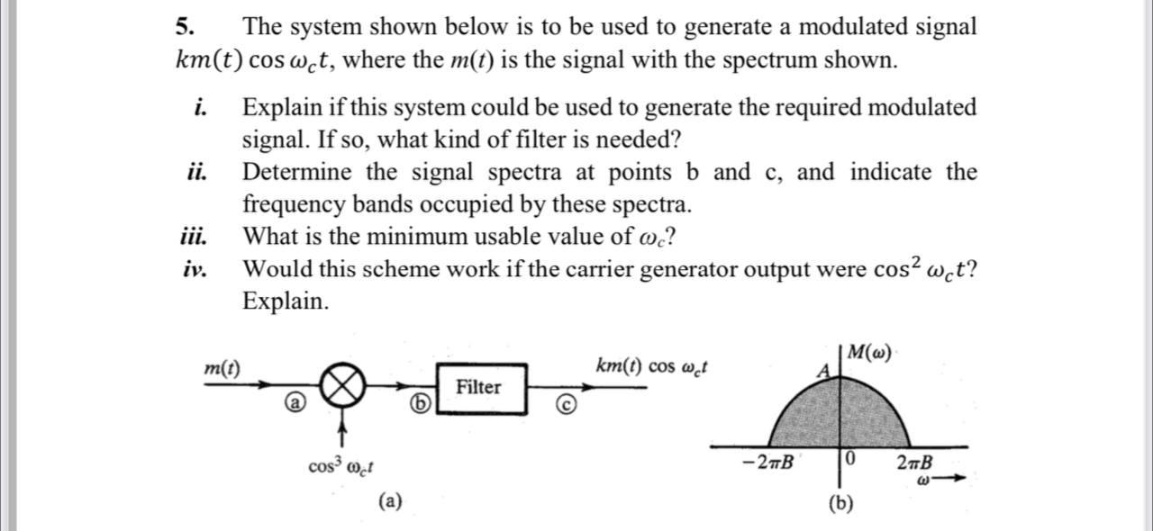 I 5 The System Shown Below Is To Be Used To Generate A Modulated Signal Km T Cos Wct Where The M T Is The Signal Wi 1