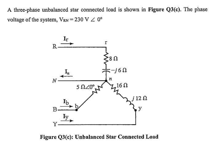 A Three Phase Unbalanced Star Connected Load Is Shown In Figure Q3 C The Phase Voltage Of The System Vrn 230 V 20 1