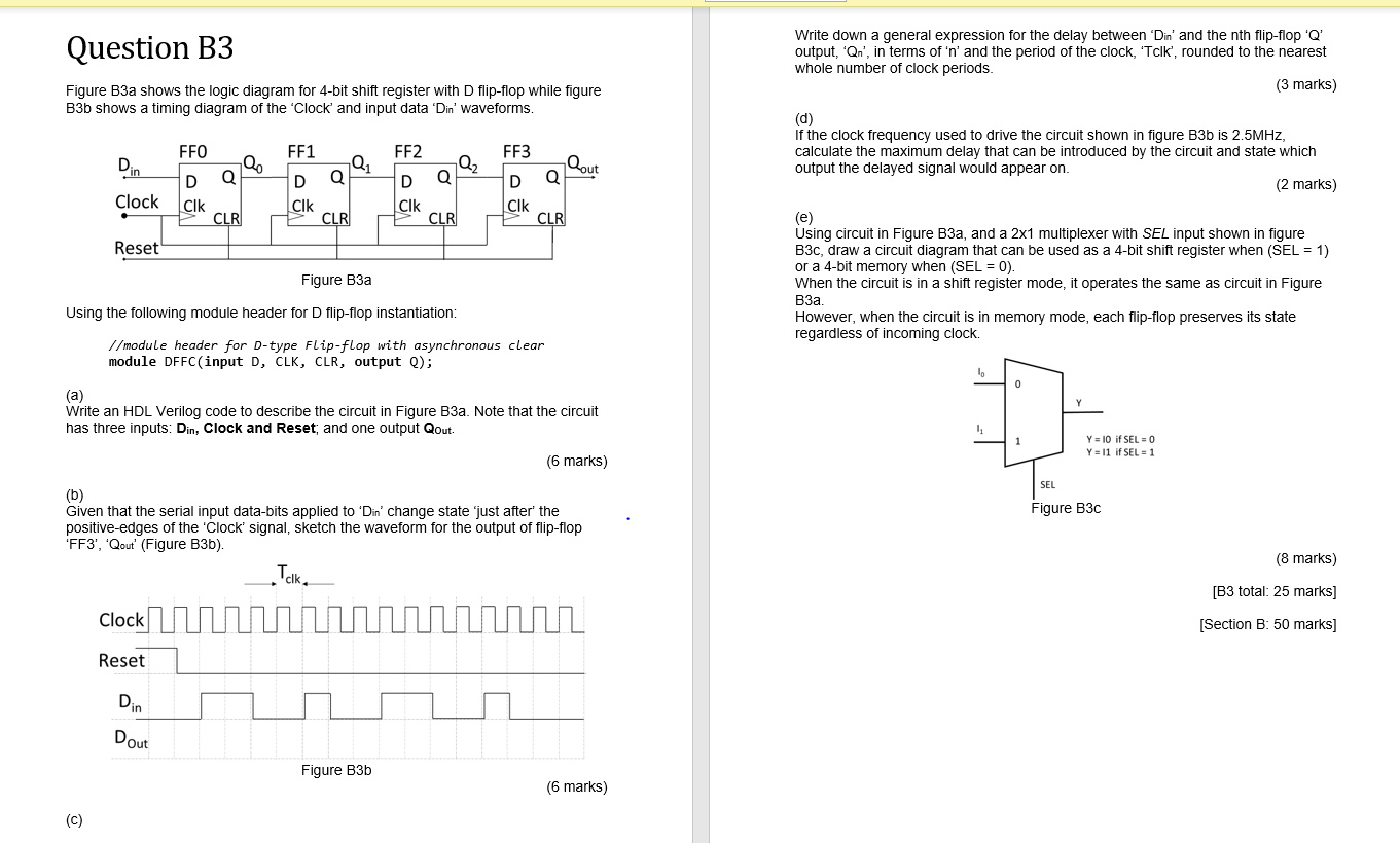 Question B3 Write Down A General Expression For The Delay Between Din And The Nth Flip Flop Q Output Qn In Terms 1