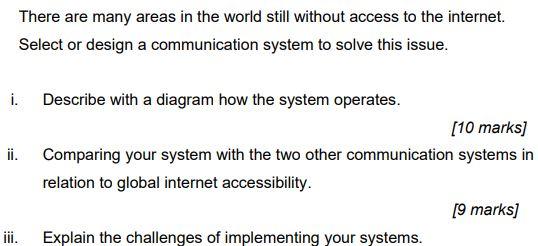 There Are Many Areas In The World Still Without Access To The Internet Select Or Design A Communication System To Solve 1