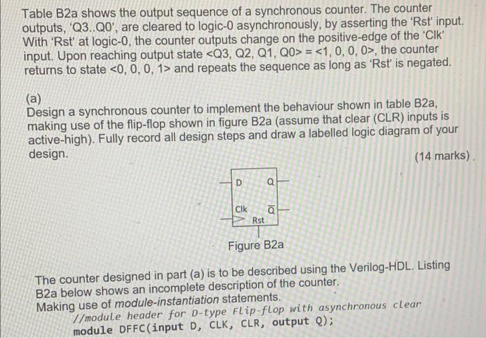 Table B2a Shows The Output Sequence Of A Synchronous Counter The Counter Outputs Q3 Qo Are Cleared To Logic 0 Asyn 1