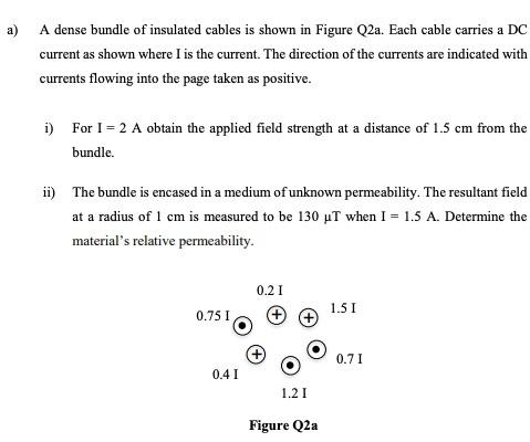 A A Dense Bundle Of Insulated Cables Is Shown In Figure Q2a Each Cable Carries A Dc Current As Shown Where I Is The Cu 1