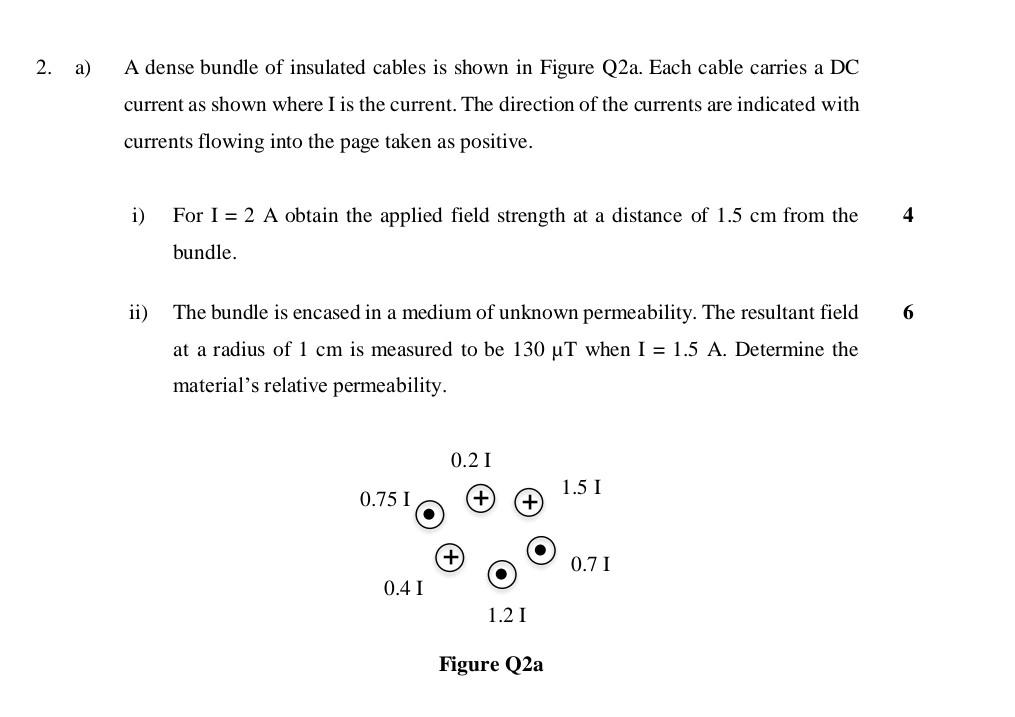2 A A Dense Bundle Of Insulated Cables Is Shown In Figure Q2a Each Cable Carries A Dc Current As Shown Where I Is The 1