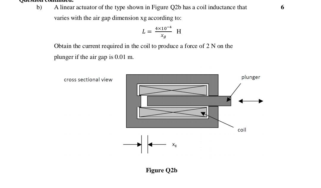 B 6 A Linear Actuator Of The Type Shown In Figure Q2b Has A Coil Inductance That Varies With The Air Gap Dimension Xg A 1