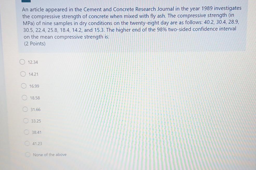An Article Appeared In The Cement And Concrete Research Journal In The Year 1989 Investigates The Compressive Strength O 1